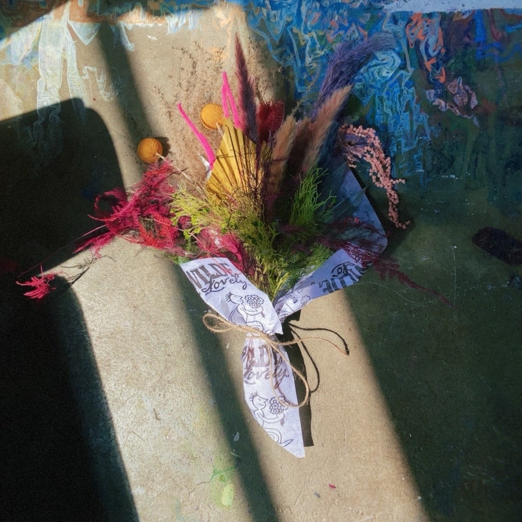 DRIED FLORAL BOUQUET WRAPPED IN CUSTOM W&L WAX PAPER